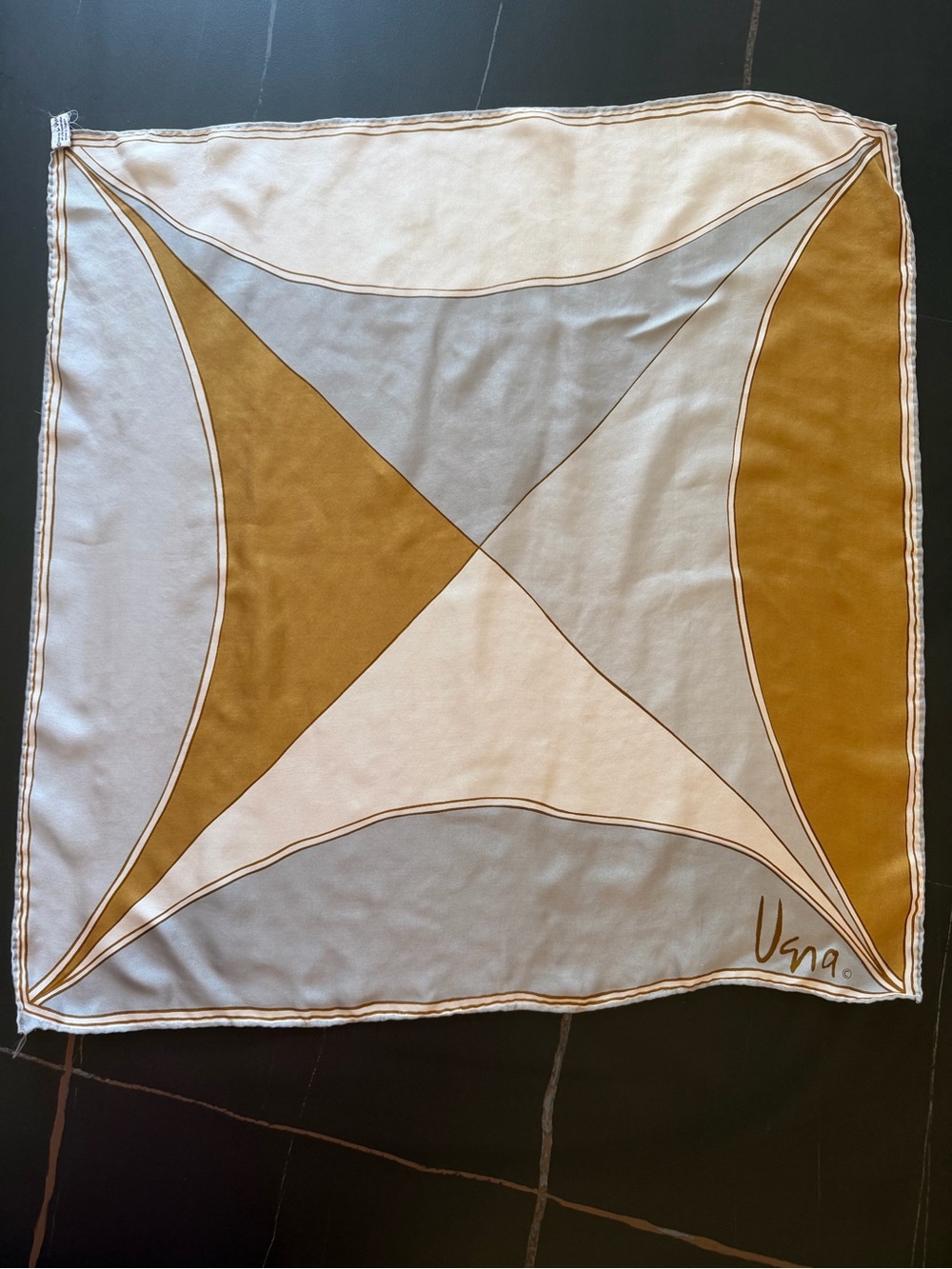 Elegant Two-Tone Silk Neck Scarf - Gray & Gold - Picture 5 of 5